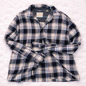 Blue, Black and White Plaid Button Down Flannel